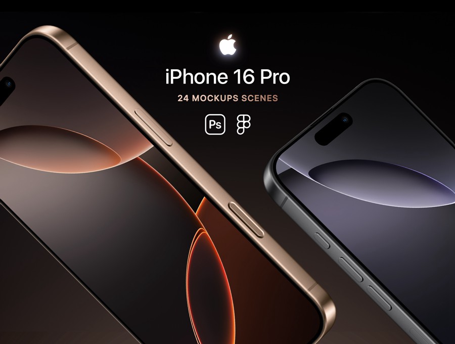 24款钛金属苹果iPhone 16 Pro手机UI广告设计展示贴图PSD样机MOCKUP模板 iPhone 16 Pro – 24 Mockups Scenes 样机素材 第1张