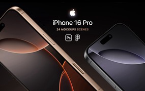 24款钛金属苹果iPhone 16 Pro手机UI广告设计展示贴图PSD样机MOCKUP模板 iPhone 16 Pro – 24 Mockups Scenes