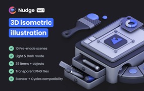 45款未来科技电脑手机手表游戏手柄3D插图图标Blender/Figma/PNG格式素材 Nudge Vol.1 – Isometric Illustration