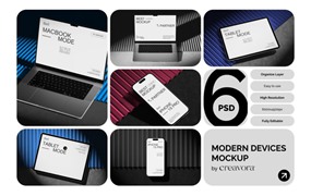 6款工业风UI界面设计苹果iPhone手机iPad平板MacBook电脑展示PS贴图样机模板 Modern Device Mockups