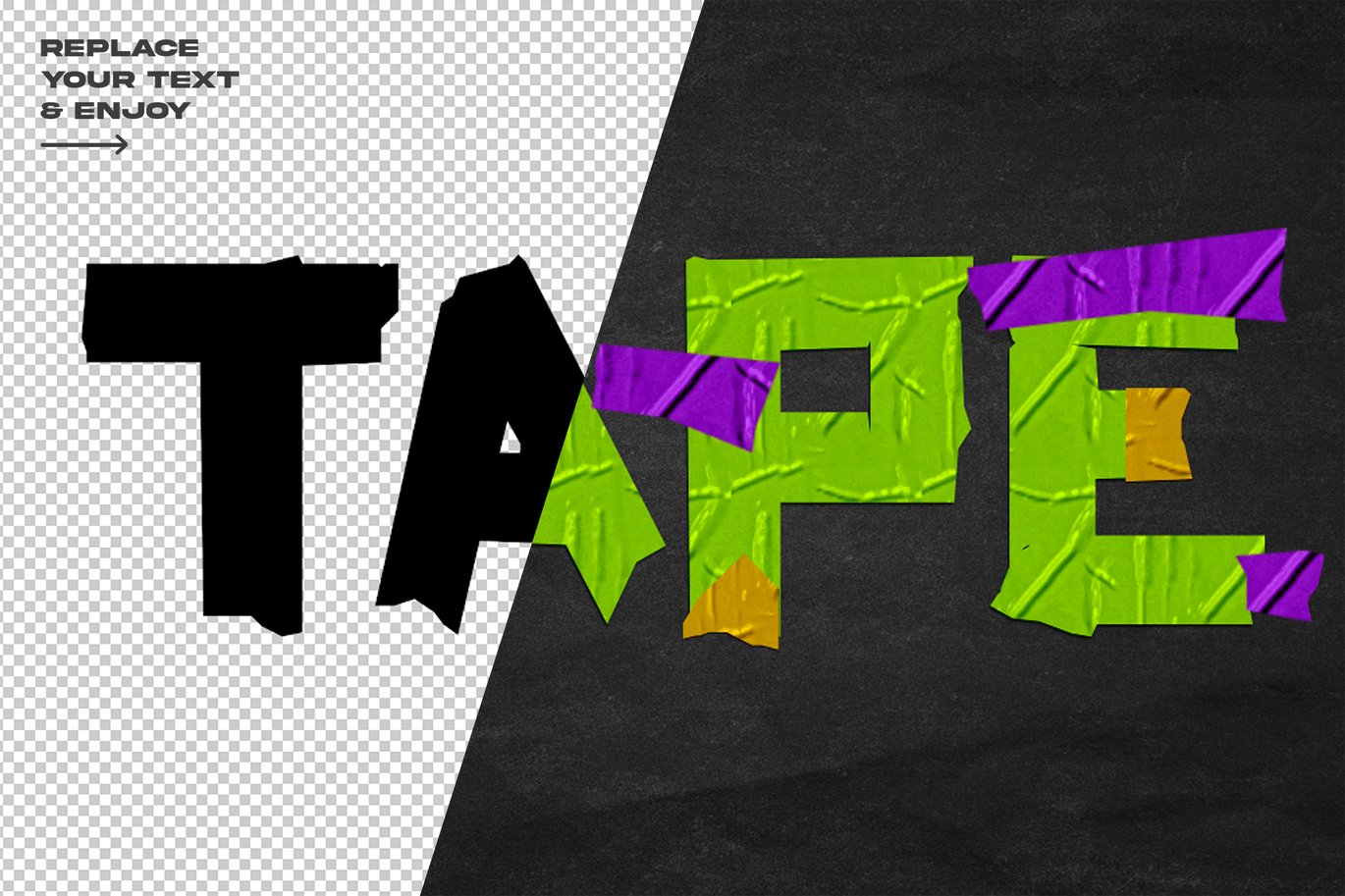 褶皱塑料胶带拼贴DIY刻字效果ps文本特效样机 Duct Tape Text Effect Layer Style Set 插件预设 第6张