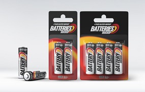 15款真实5号干电池包装盒包装罩设计展示效果图PS贴图样机模板 Battery Blister Pack Mock-Up