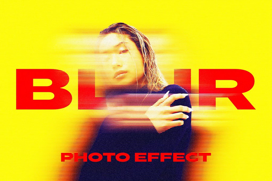 条纹运动模糊海报标题照片效果Photoshop模板 Stripe Motion Blur Photo Effect 图片素材 第1张