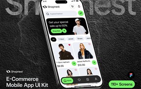 110+屏时尚双配色时装服装电商商城购物APP UI界面设计Figma模板套件素材 Shopnest – Ecommerce Mobile App UI Kit