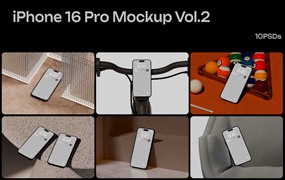 10款高级苹果iPhone 16 Pro手机UI界面设计展示效果图PS贴图样机模板 iPhone 16 Pro Mockup Vol.2