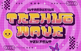 未来科幻复古品牌包装徽标设计Y2k装饰英文字体安装包 Techno Wave – Y2k Style Font