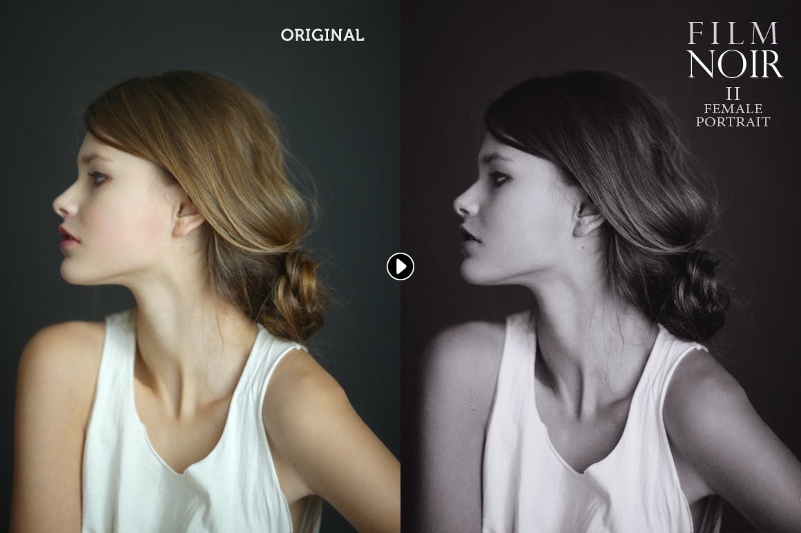 6组怀旧黑白色肖像摄影电影外观Ps调色动作模版 Film Noir B&W Photoshop Actions 插件预设 第5张