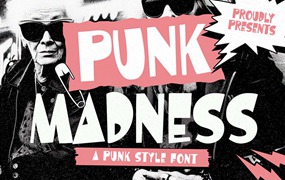 时尚摇滚朋克风品牌海报徽标设计无衬线英文字体安装包 Punk Madness a Punk Style Font