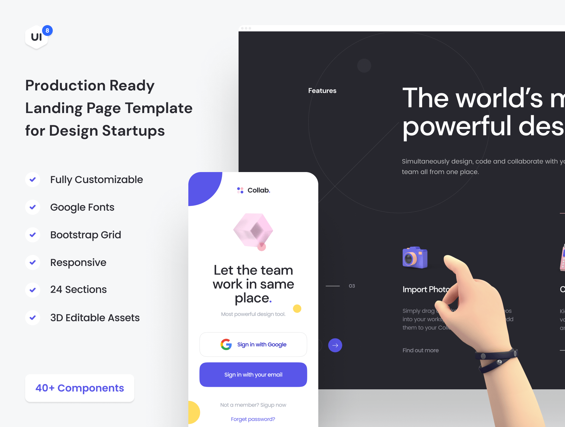 时尚响应式网站登录页面WEB UI设计Figma模板+源码Html素材 Collab — Landing Page Kit APP UI 第2张