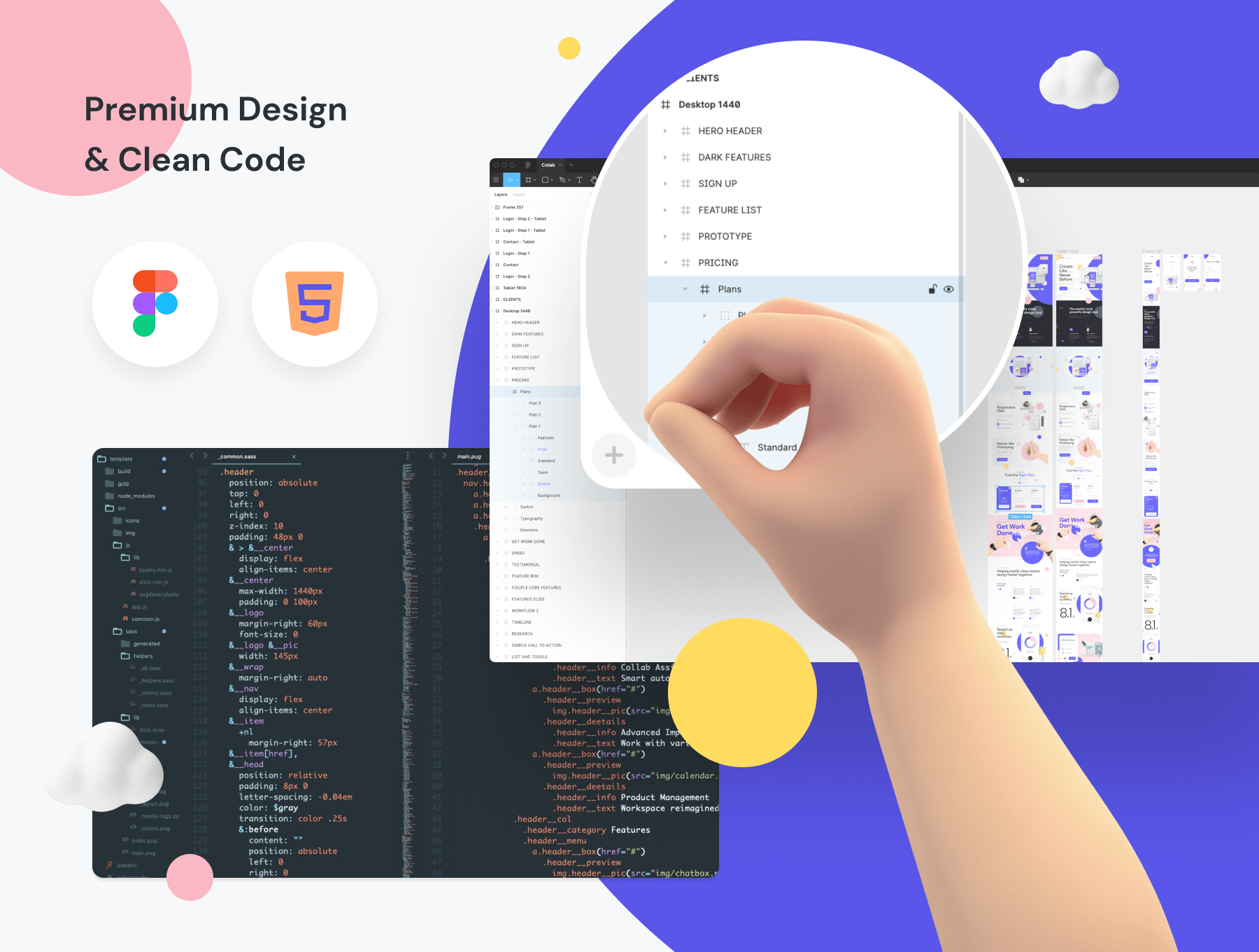 时尚响应式网站登录页面WEB UI设计Figma模板+源码Html素材 Collab — Landing Page Kit APP UI 第7张