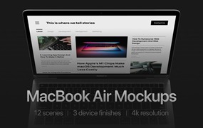 12款暗黑系网站UI界面设计苹果MacBook Air笔记本电脑展示效果图PSD样机模板 12 Most Popular MacBook Air Mockups