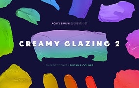 多彩水彩涂料油漆丙烯效果质感笔刷纹理png/psd格式素材合集 Creamy Glazing 2 – Paint Strokes