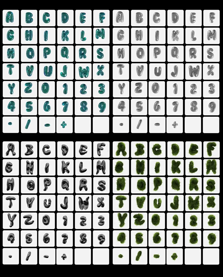 800个复古Y2K风格趣味创意3D膨胀透明塑料金属软糖气泡大写英文字母PNG免扣视觉设计套装 Wobbly Bubbly Letters with 3D Style and 20 Variations , 第12张