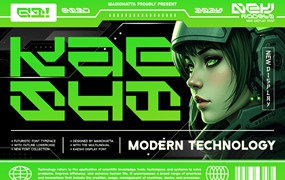 未来科幻赛博朋克机能电竞游戏潮牌海报装饰英文字体 Kaeshi – Modern Techno Typeface