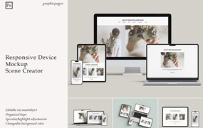 10款INS风UI界面设计iPhone手机iPad平板MacBook电脑展示PS贴图样机模板 Multi Device Mockup – Scene Creator