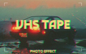 复古故障错位老式CRT信号失真模拟照片效果ps特效滤镜样机 Vintage VHS Tape Photo Effect