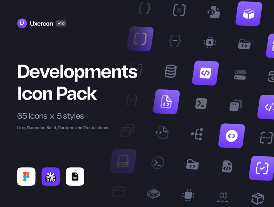 65款网站WEB&APP UI界面设计矢量线条Icons图标PNG/Figma格式素材 Developments – Uxercon Icon Pack , 第1张