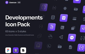 65款网站WEB&APP UI界面设计矢量线条Icons图标PNG/Figma格式素材 Developments – Uxercon Icon Pack
