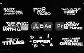 AE/PR/FCPX/达芬奇模板：极简主义黑白粗体动能文本标题排版动画