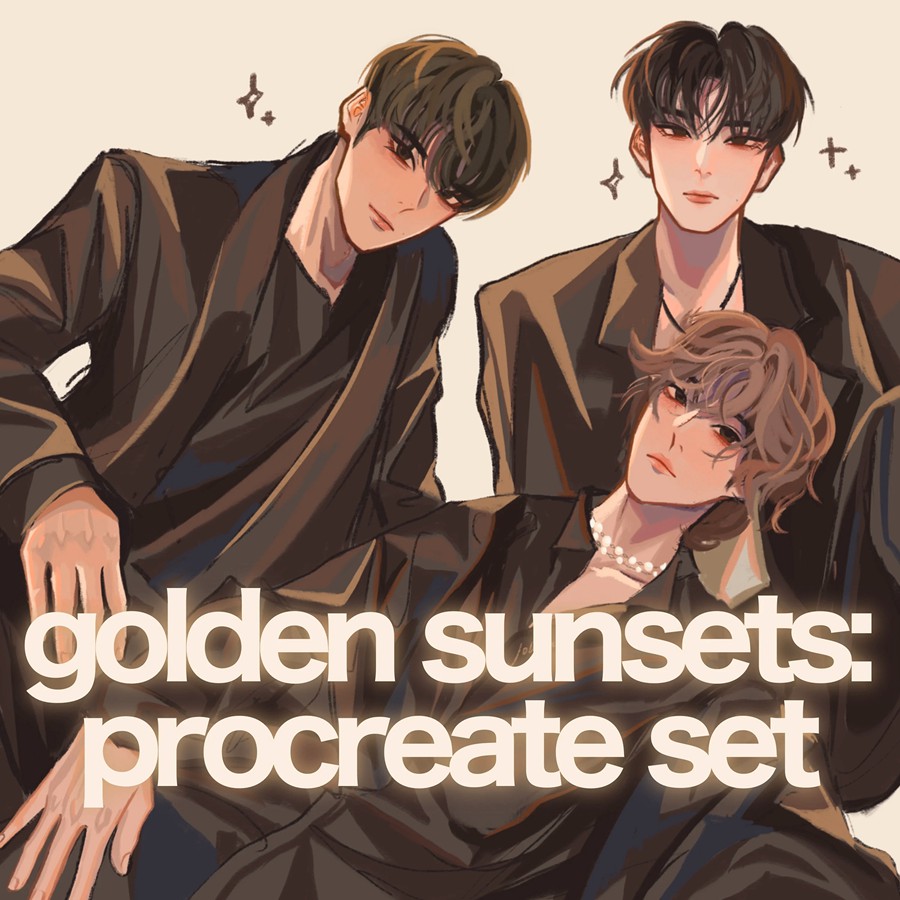 johajaho – 韩国玩乐时尚色彩和纹理插画 Procreate 涂鸦笔刷和调色板 Golden Sunsets - Procreate Set , 第1张