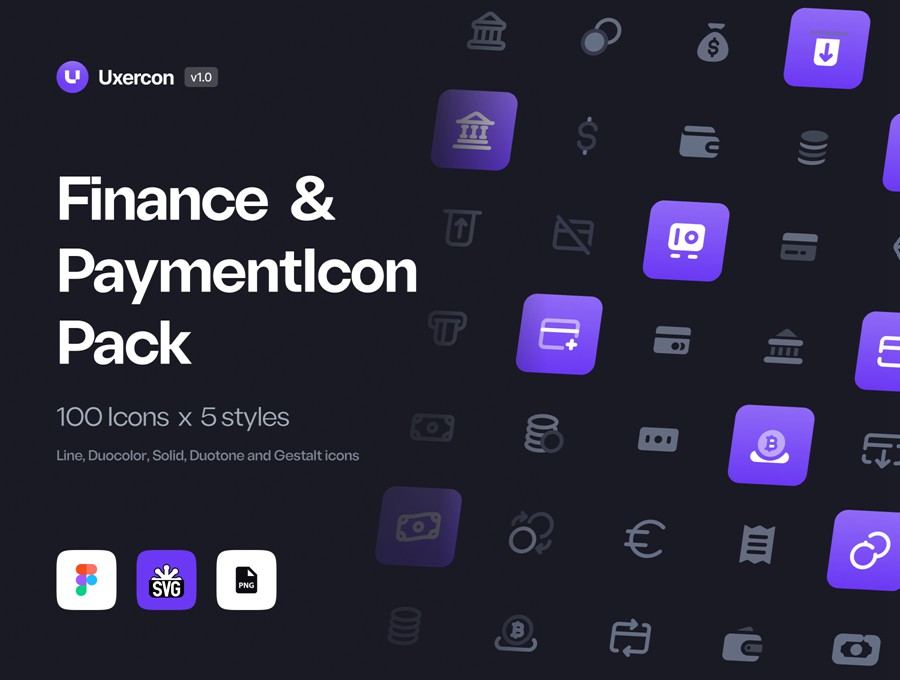 100款多功能财务金融支付理财网站WEB&APP UI界面矢量图标Icons设计Figma/PNG格式素材 Finance & Payment – Uxercon Icon Pack , 第1张