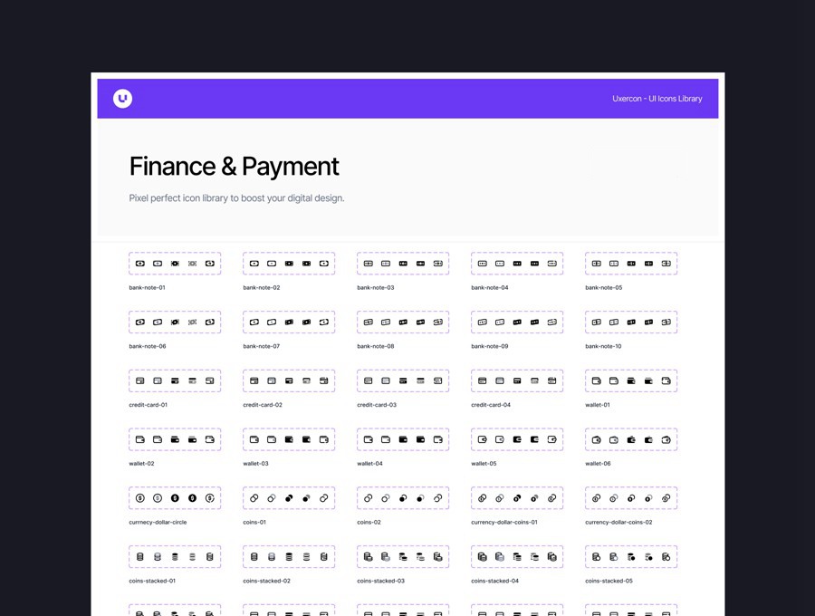 100款多功能财务金融支付理财网站WEB&APP UI界面矢量图标Icons设计Figma/PNG格式素材 Finance & Payment – Uxercon Icon Pack , 第5张