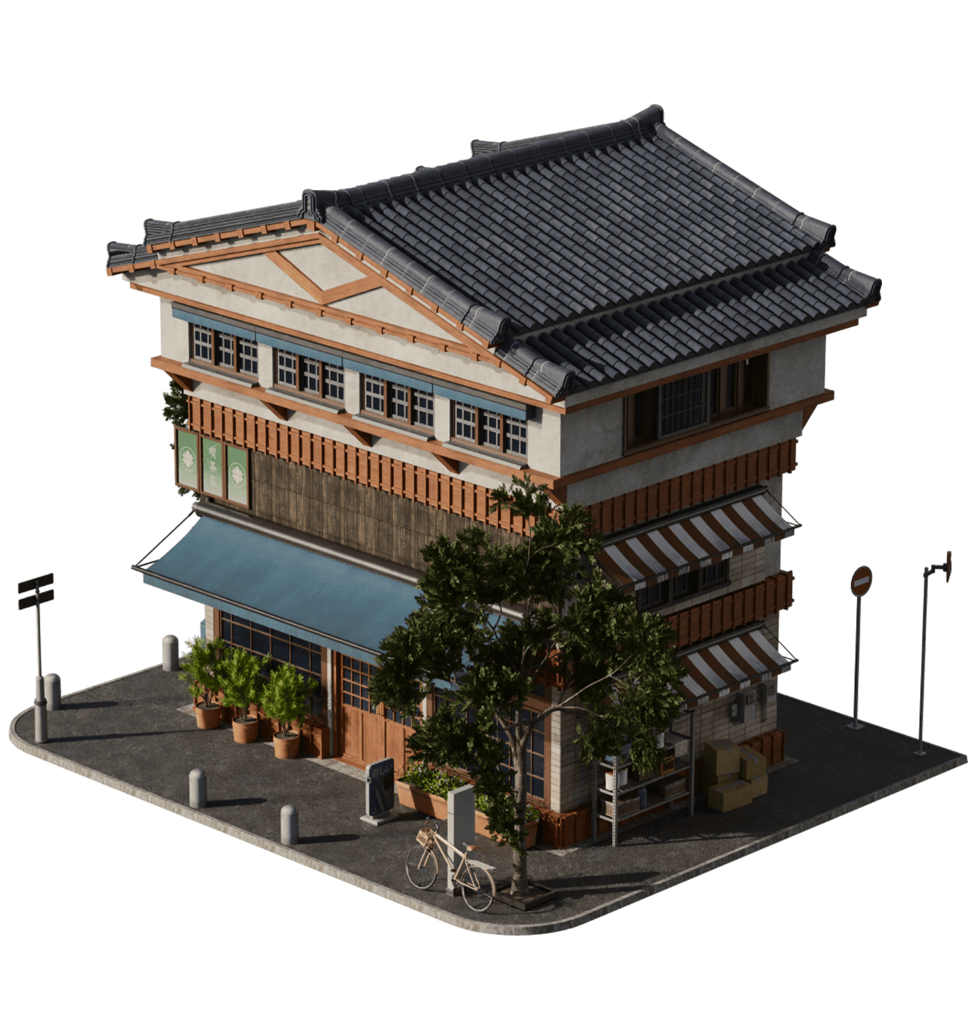 日本日式古典城市建筑楼房资产3D模型 Blender/FBX/OBJ格式 Kitbash3D – Japanese Neighborhoods , 第18张