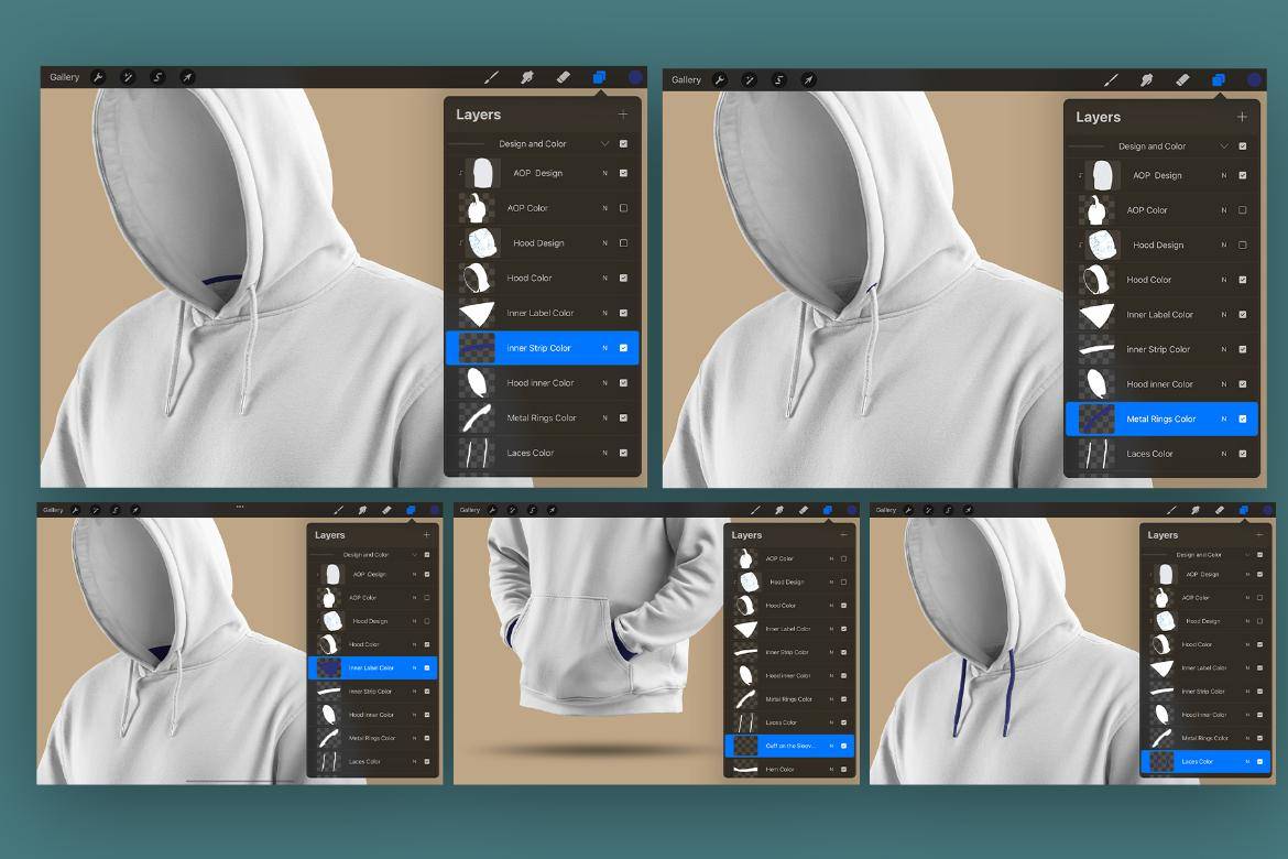7款超大连衣帽卫衣印花图案设计展示效果图Procreate样机模板素材 7 Mockups Oversize Hoodie in 3D Style for Procreate on the iPad , 第4张