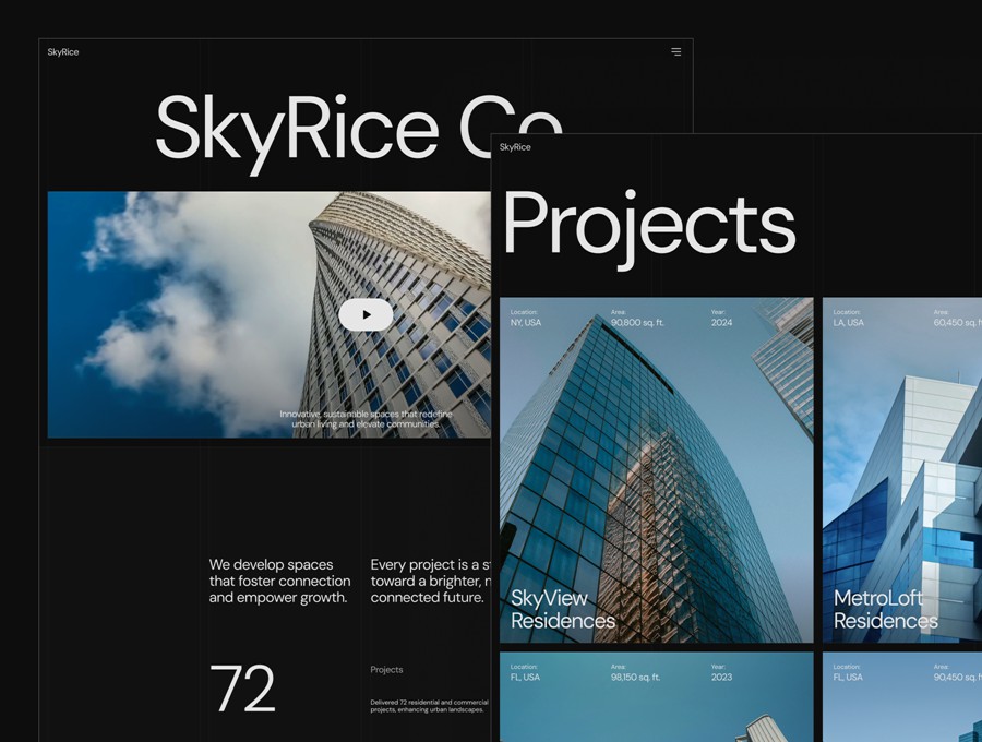 高级房地产开发商公司官网网站登录页面WEB UI设计Figma模板素材 SkyRice – Real Estate Company Website , 第2张