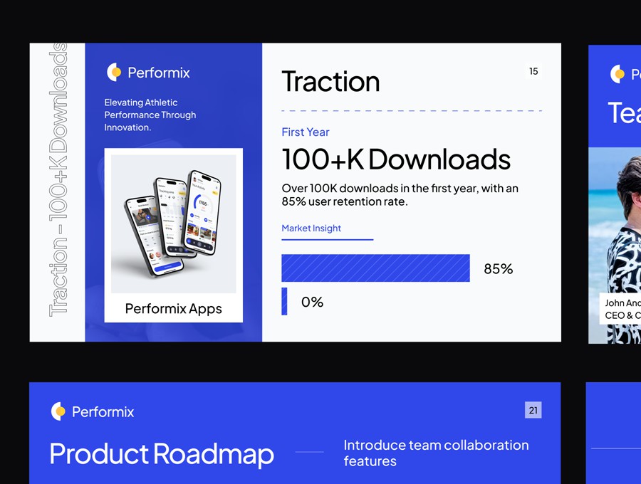50+现代极简主义VI手册设计展示品牌项目提案总结Figma幻灯片演示文稿设计套件Performix – Sports Pitch Deck KIT , 第5张