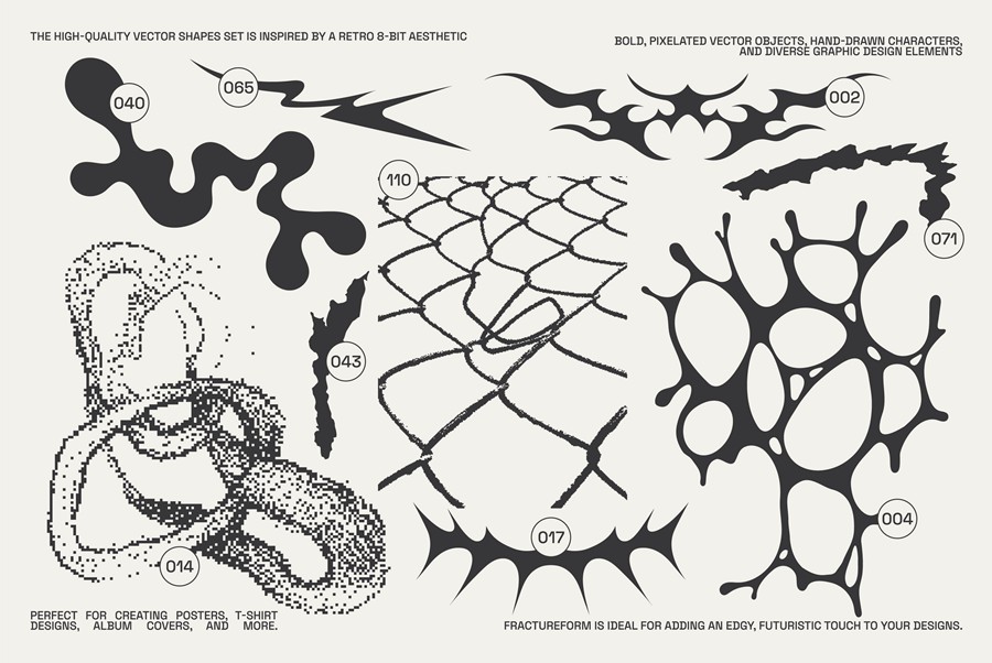 144款复古Y2K像素化美学艺术实验性未来抽象几何AI矢量图形插画设计套装FractureForm Graphic Pack by Vanzyst , 第8张