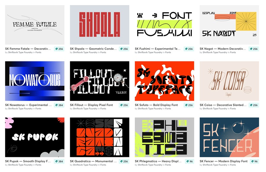 Shriftovik 字体厂商 16种字体集合包 Complete SK Font Collection 设计素材 第1张