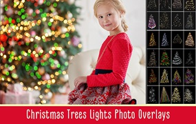 24种冬季圣诞节装饰灯光闪烁发光叠加层 Christmas Trees Lights Overlays