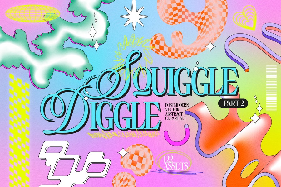 Postmodern Squiggle 2 Vector Clipart 复古后现代波浪形 PART2 PNG、AI矢量图抽象形状剪贴画 (波浪形、3D 形状、发光图形、涂鸦等!) 图片素材 第1张