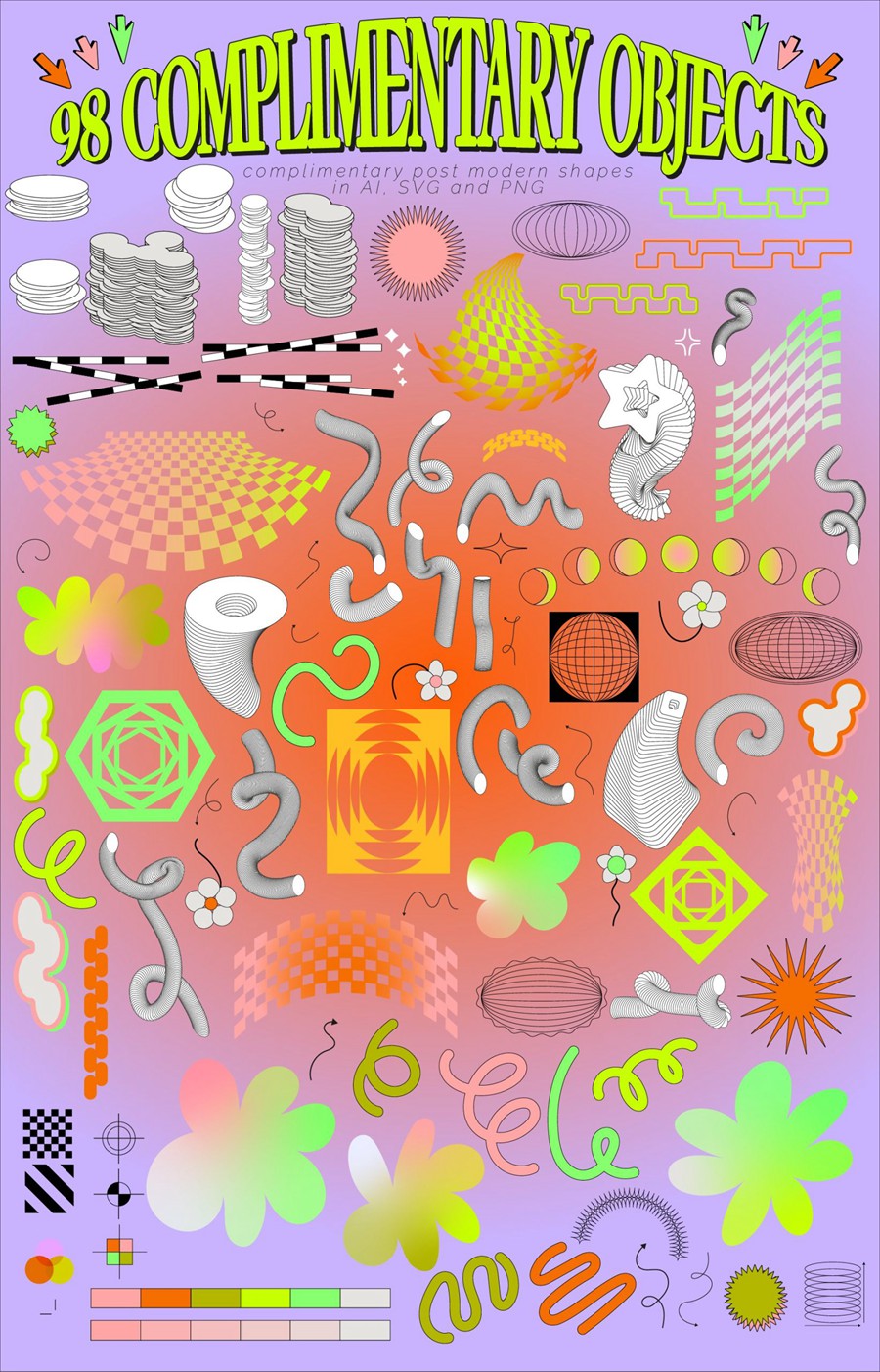 Postmodern Squiggle Vector Clipart 复古后现代波浪形PNG、AI矢量图抽象形状剪贴画 图片素材 第3张