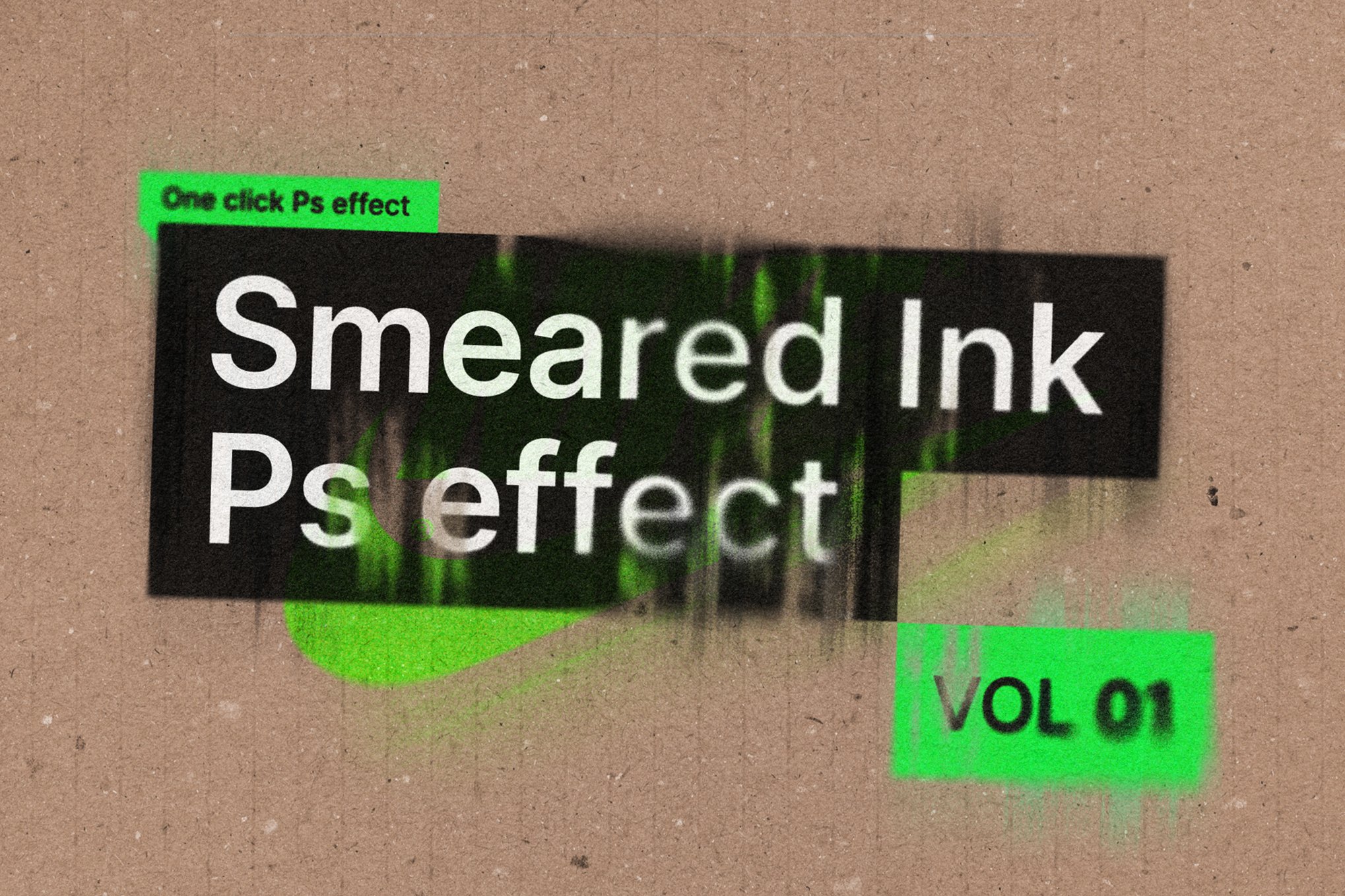 复古故障打印模糊墨水印刷特效PSD样机Smudged Ink – Photoshop Effect , 第1张