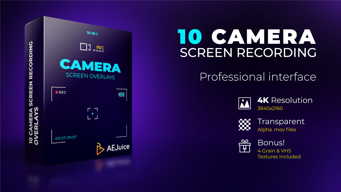 AEJuice 相机取景器参数图标屏幕叠加模板框架 Camera Screen Recordings Overlays 影视音频 第1张