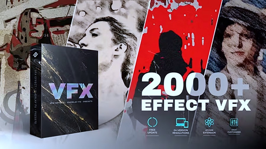 VFX Effects Pack V2 手绘素描水彩胶片损坏颗粒胶片预设雪漏光耀斑故障视觉特效包 插件预设 第1张