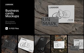 6款现代户外极简名片卡片设计展示PSD样机套装Dark Stone Mockup Bundle Business Cards & Postcards