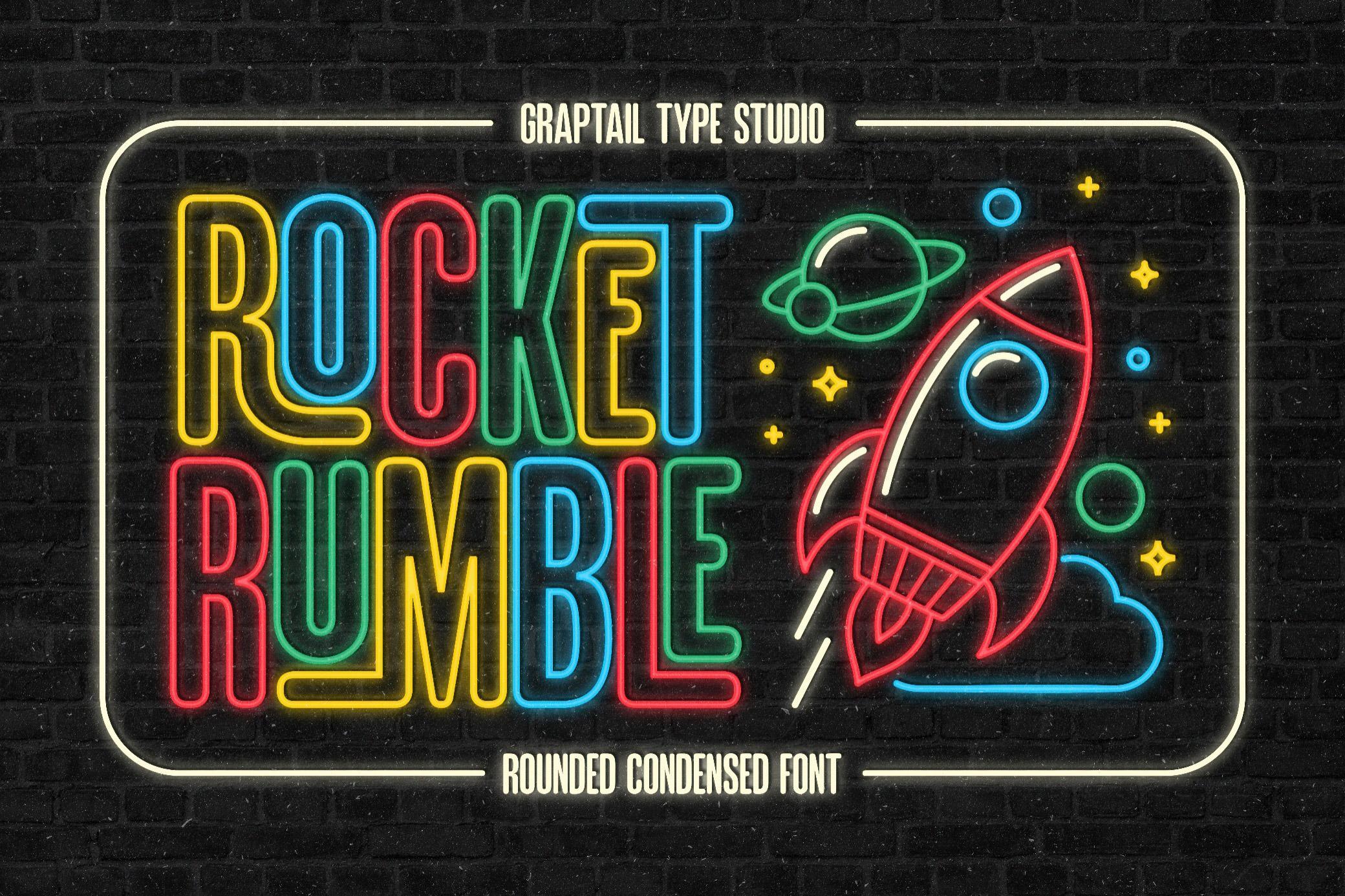 复古霓虹灯效果游戏海报徽标设计无衬线英文字体安装包 GTS Rocket Rumble — Retro Condensed Font , 第1张