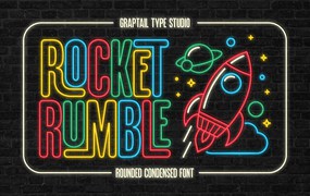 复古霓虹灯效果游戏海报徽标设计无衬线英文字体安装包 GTS Rocket Rumble — Retro Condensed Font