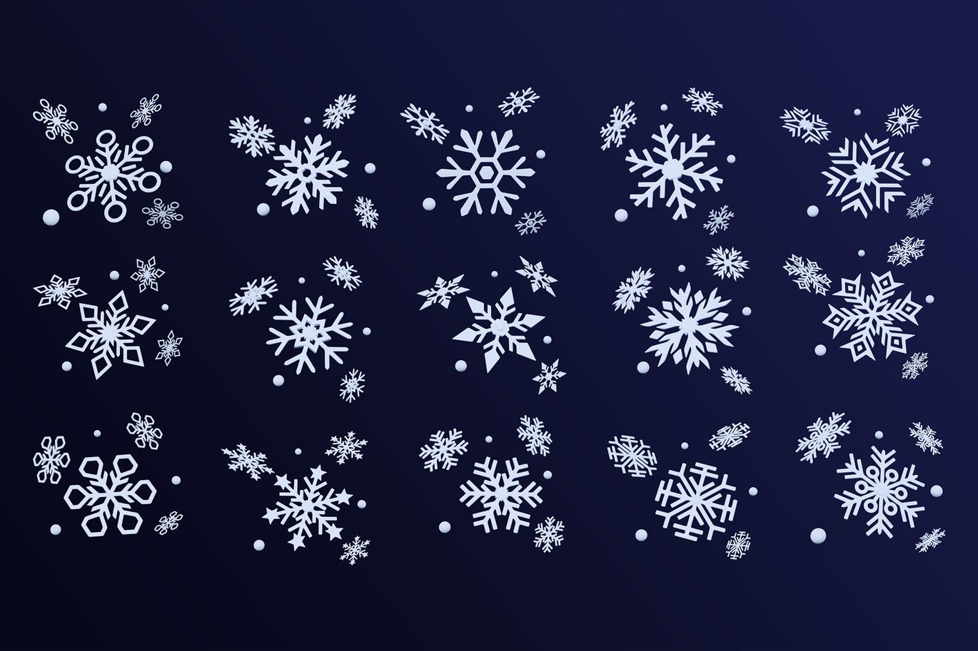 15款圣诞节新年冬季雪花下雪icon图标PNG插画OBJ模型设计套装Christmas Snow 3D Icon Pack , 第2张