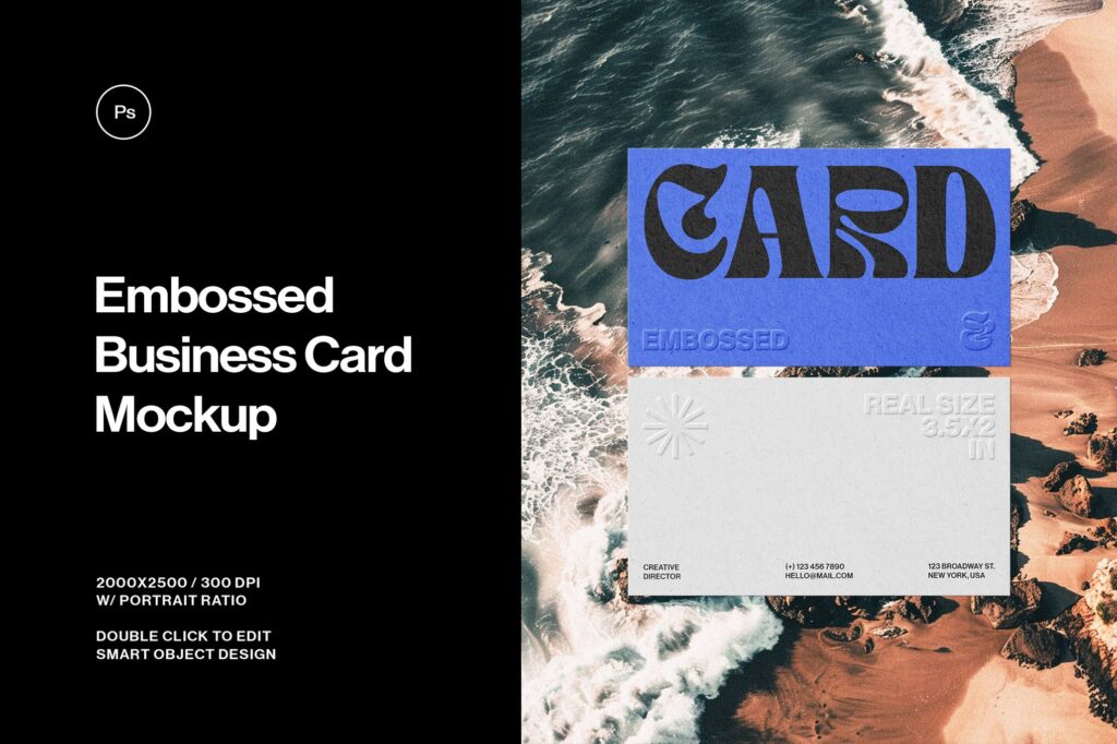 极简质感浮雕效果纸张卡片名片设计展示PSD样机Business Card Mockup , 第1张