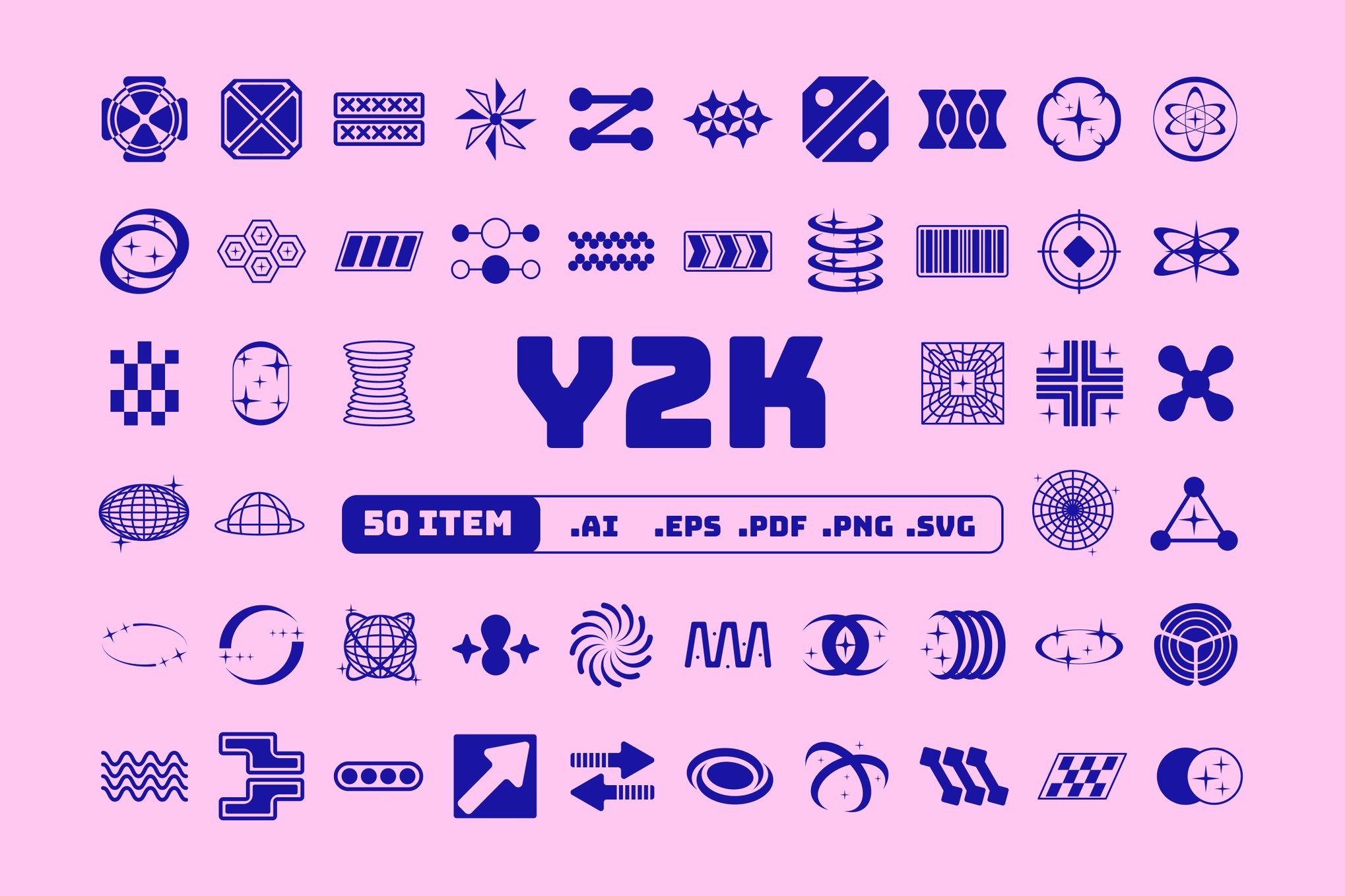 50款Y2K抽象科技几何艺术千禧icon图标logo矢量图形设计套装Y2K Icon Collection 图标素材 第1张