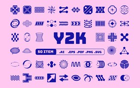 50款Y2K抽象科技几何艺术千禧icon图标logo矢量图形设计套装Y2K Icon Collection