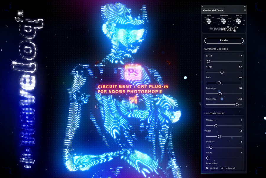 复古梦幻发光毛刺模糊失真电路弯曲模拟调制视觉CRT效果Photoshop插件 Waveloq Photoshop PS Plugin , 第1张