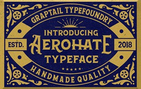 复古维多利亚时代蒸汽朋克标题排版logo衬线西文英文字体Aerohate Typeface & Extras