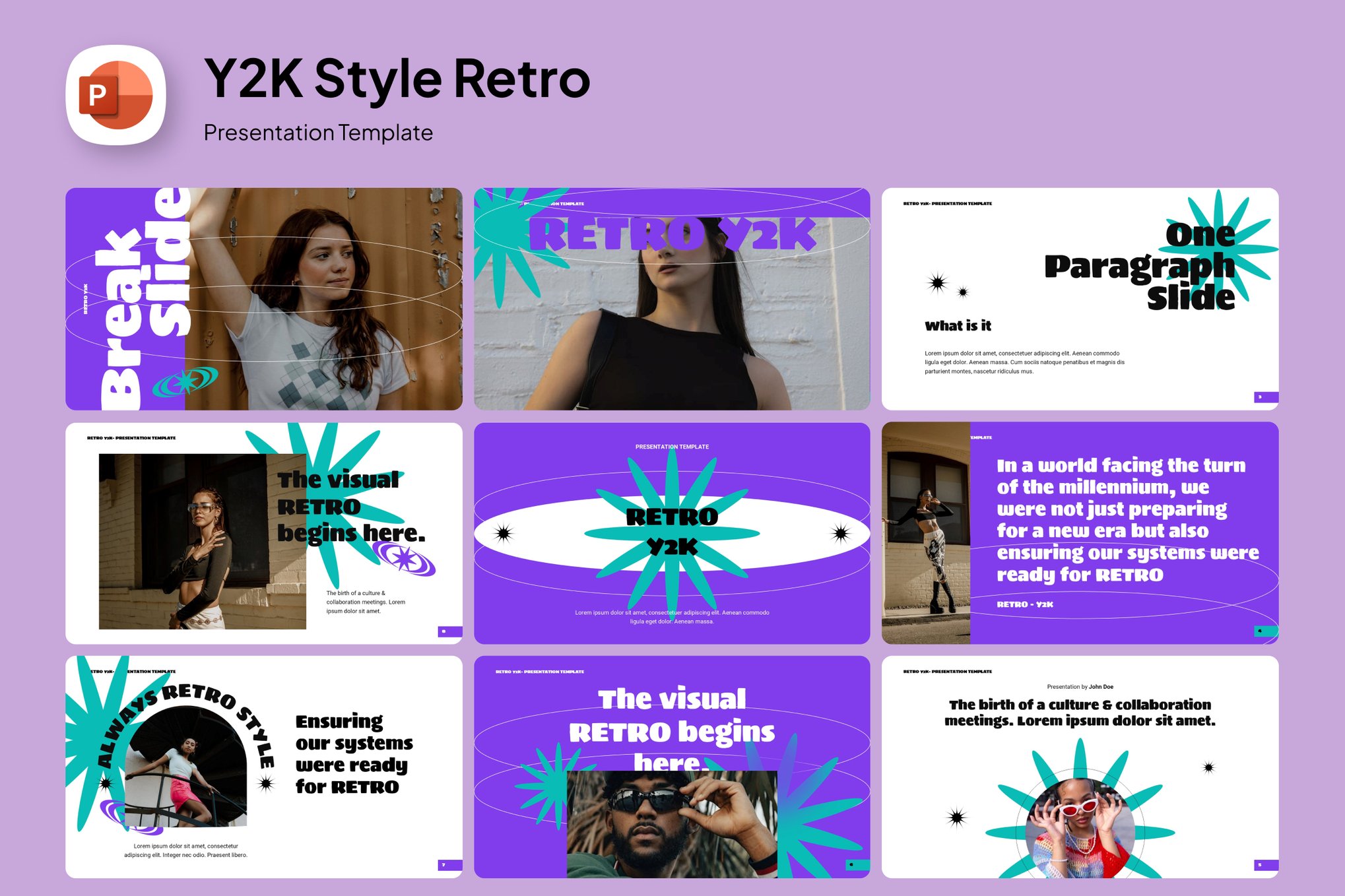 复古美学y2k风格品牌营销策划演示文稿设计ppt模板 Y2K Style Retro PowerPoint , 第1张