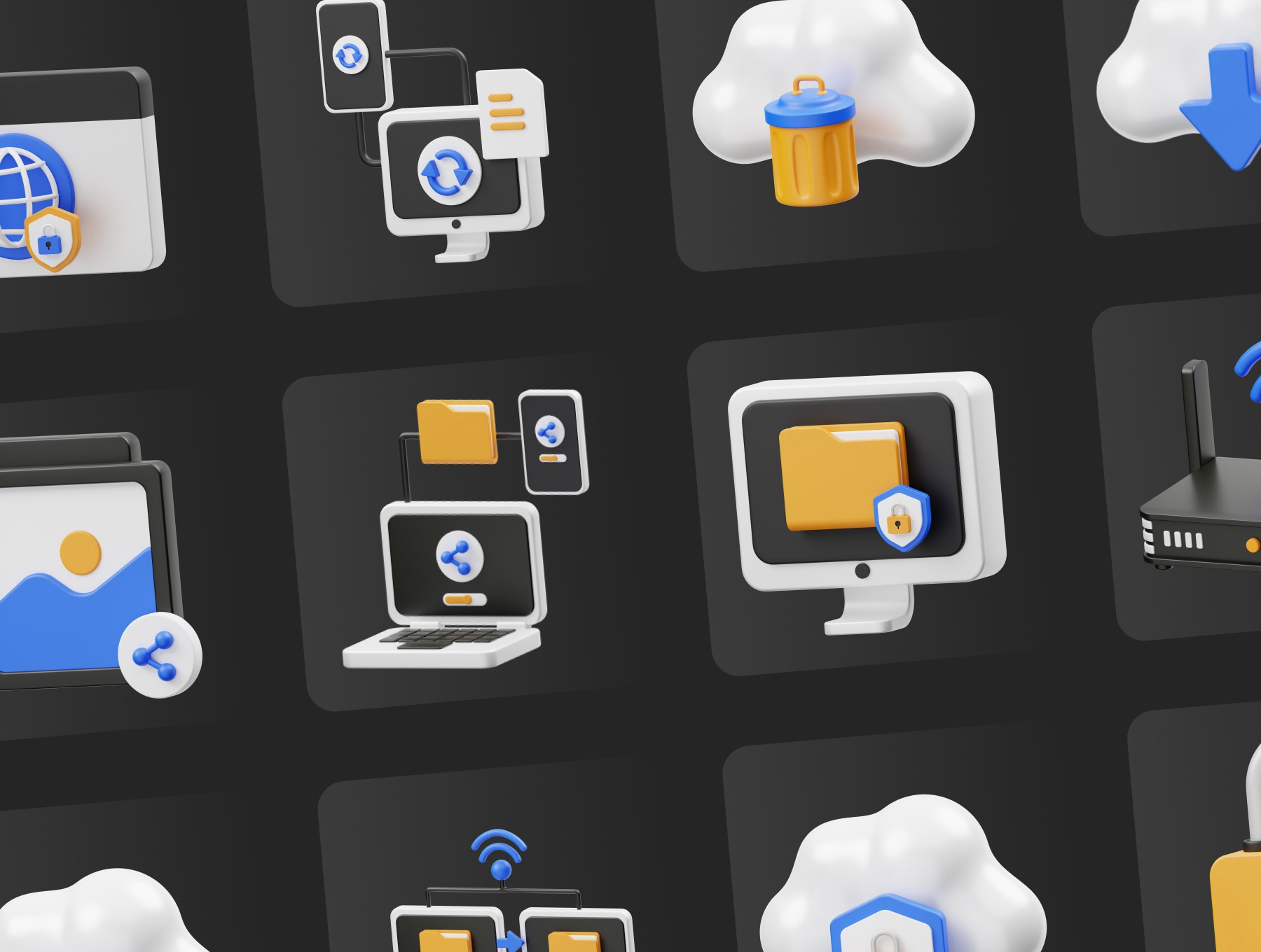 15款云网络存储共享区块链3D图标Icons设计Blender/OBJ/FBX/PNG格式素材 Cloud Networking 3D Icon , 第5张