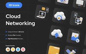 15款云网络存储共享区块链3D图标Icons设计Blender/OBJ/FBX/PNG格式素材 Cloud Networking 3D Icon